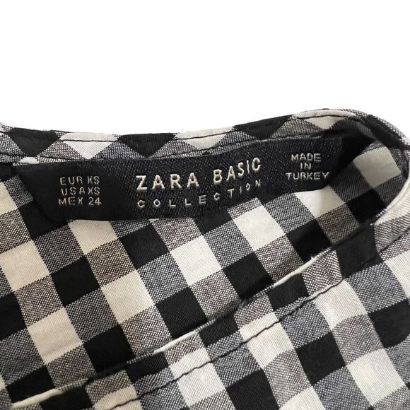 ZARA XSmall Black & White Fit & Flare Black & White Checkerboard Blouse - Picture 4 of 11
